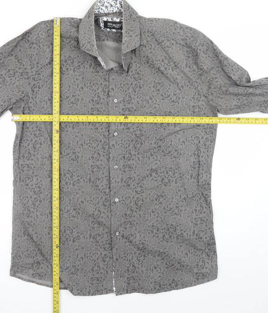 Ben Brown Men's Grey Geometric Cotton Long Sleeve Button-Up Shirt Size L