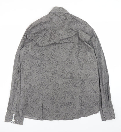 Ben Brown Men's Grey Geometric Cotton Long Sleeve Button-Up Shirt Size L