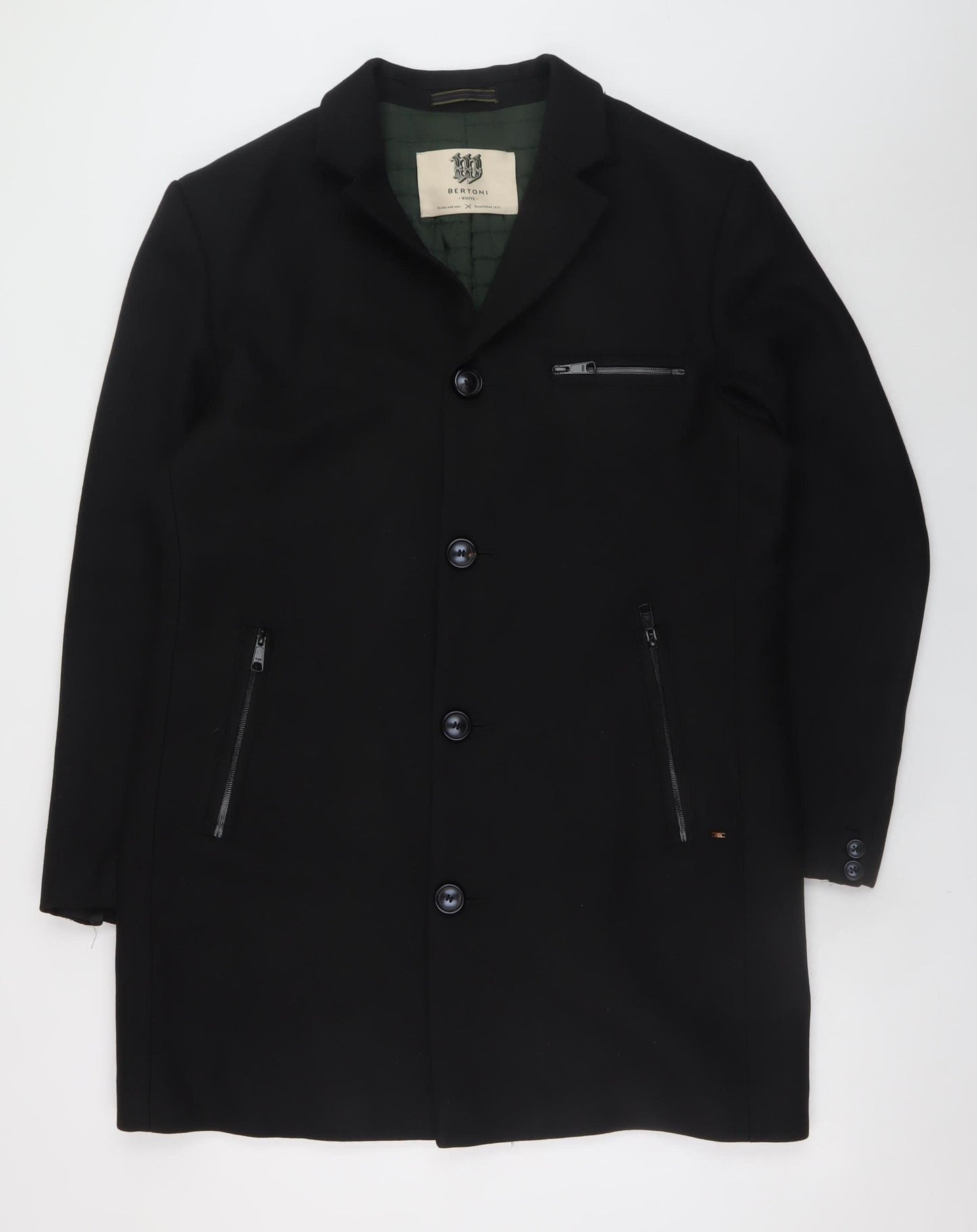 Mens UK Size 54 Bertoni Black Overcoat