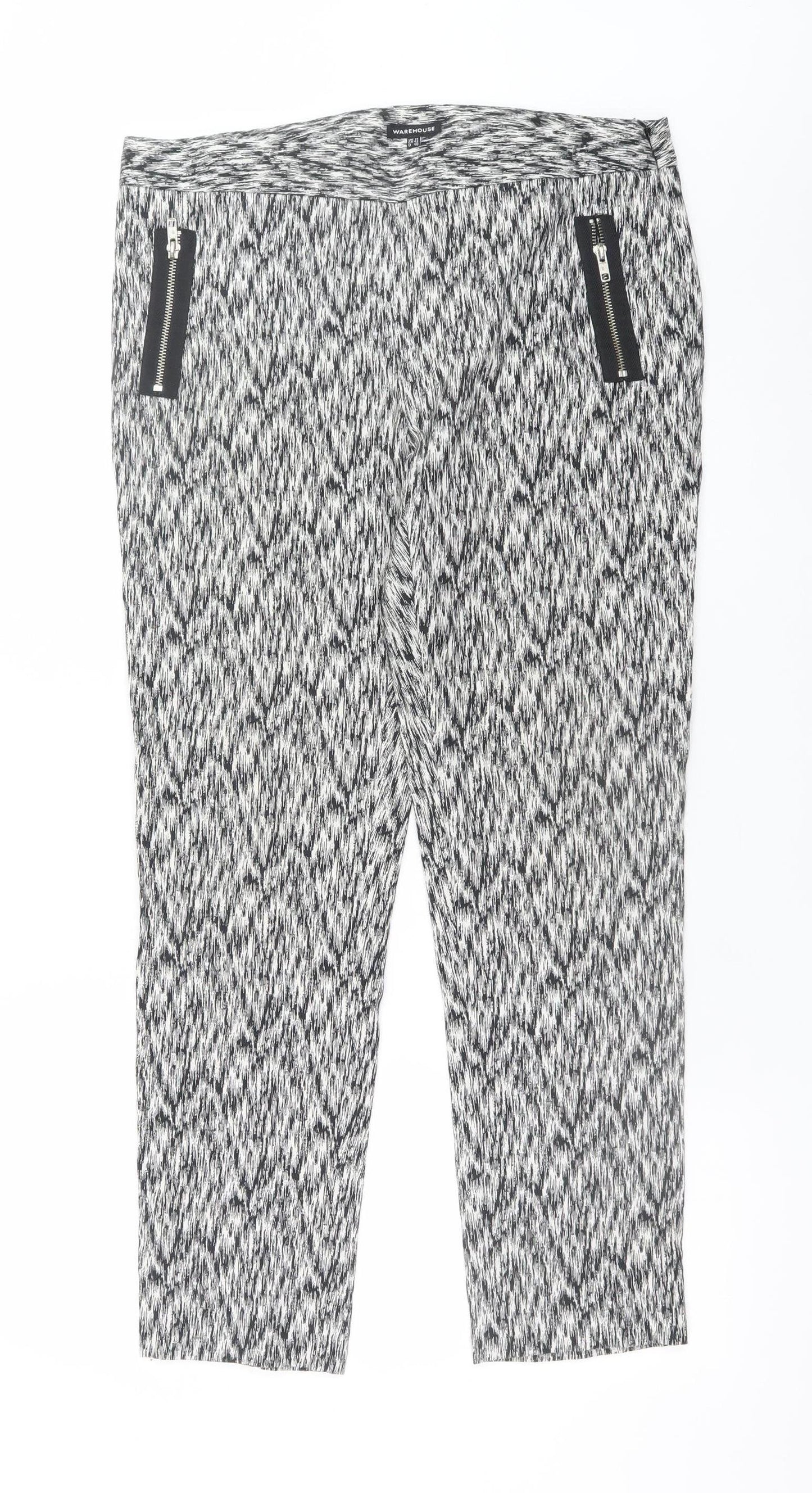 Warehouse Women’s Black White Geometric Cropped Trousers UK 14