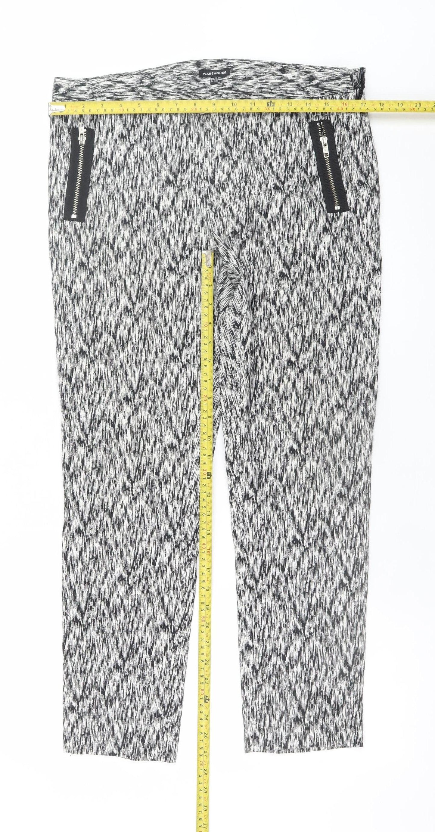 Warehouse Women’s Black White Geometric Cropped Trousers UK 14