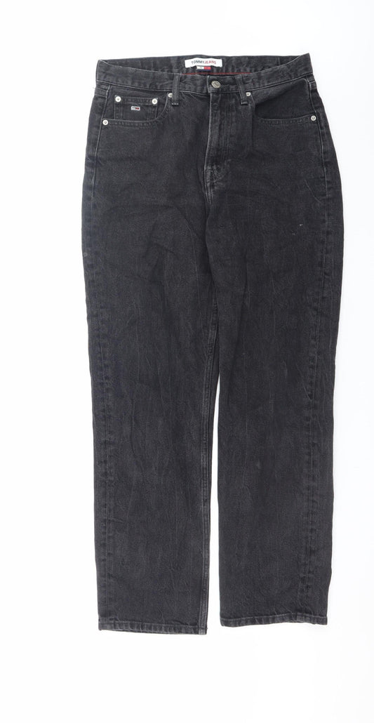 Mens UK Size M Tommy Jeans Regular Fit Straight Black Jeans