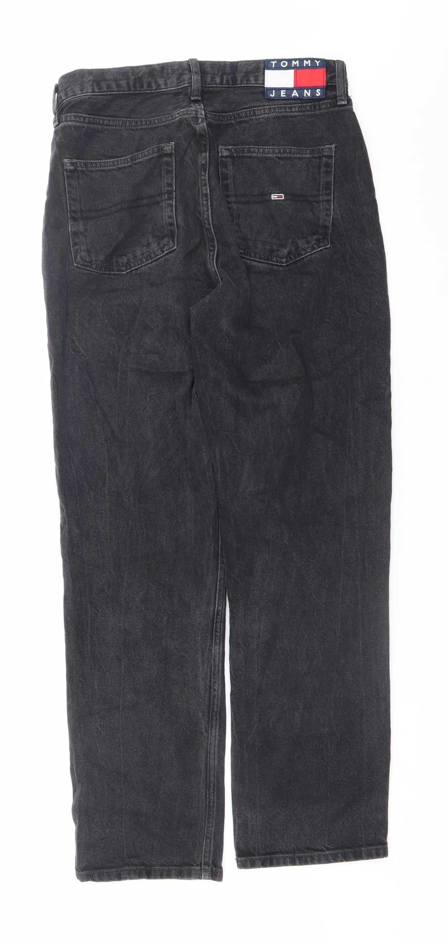 Mens UK Size M Tommy Jeans Regular Fit Straight Black Jeans