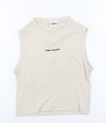 Womens UK Size S Tommy Jeans Beige Cropped Tank