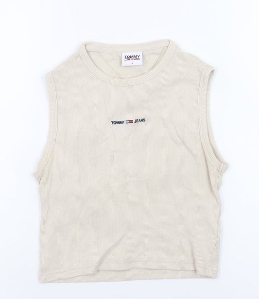 Womens UK Size S Tommy Jeans Beige Cropped Tank