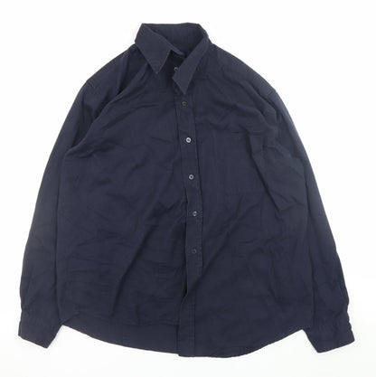 EA Menswear Navy Long Sleeve Button-Up Shirt L Classic Fit