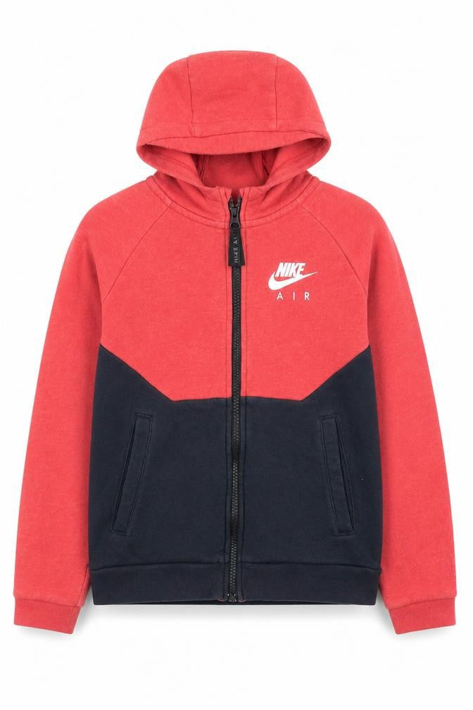 Front view of Nike Teens Red Full Zip Hoodie Air Logo Sportswear, size S, 8-10yrs