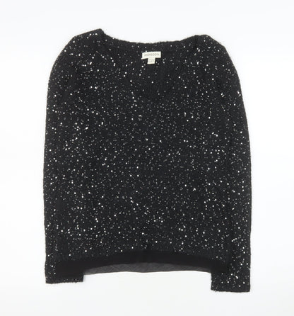 Monsoon Women's Black Sequin V-Neck Pullover Jumper Size 8