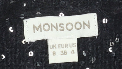 Monsoon Women's Black Sequin V-Neck Pullover Jumper Size 8
