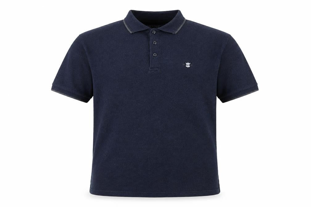 Front view of Maine New England Men's Blue Cotton Polo Shirt, size L, Casual Top