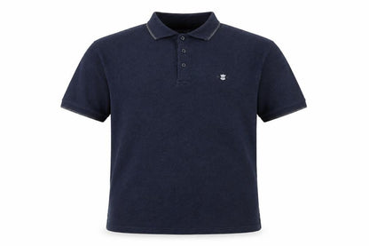 Front view of Maine New England Men's Blue Cotton Polo Shirt, size L, Casual Top
