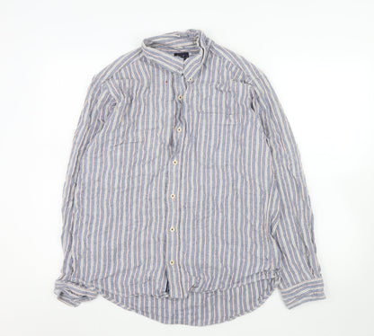 Smart Standard Men’s Blue Striped Cotton Long Sleeve Casual Shirt L