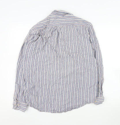 Smart Standard Men’s Blue Striped Cotton Long Sleeve Casual Shirt L