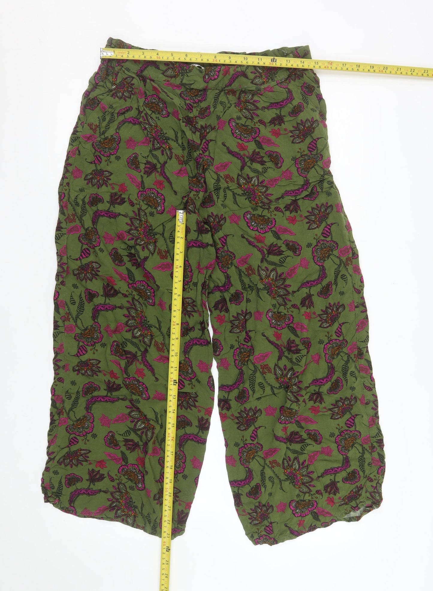 Tu Women’s Green Floral Cropped Lightweight Viscose Trousers Size 14S