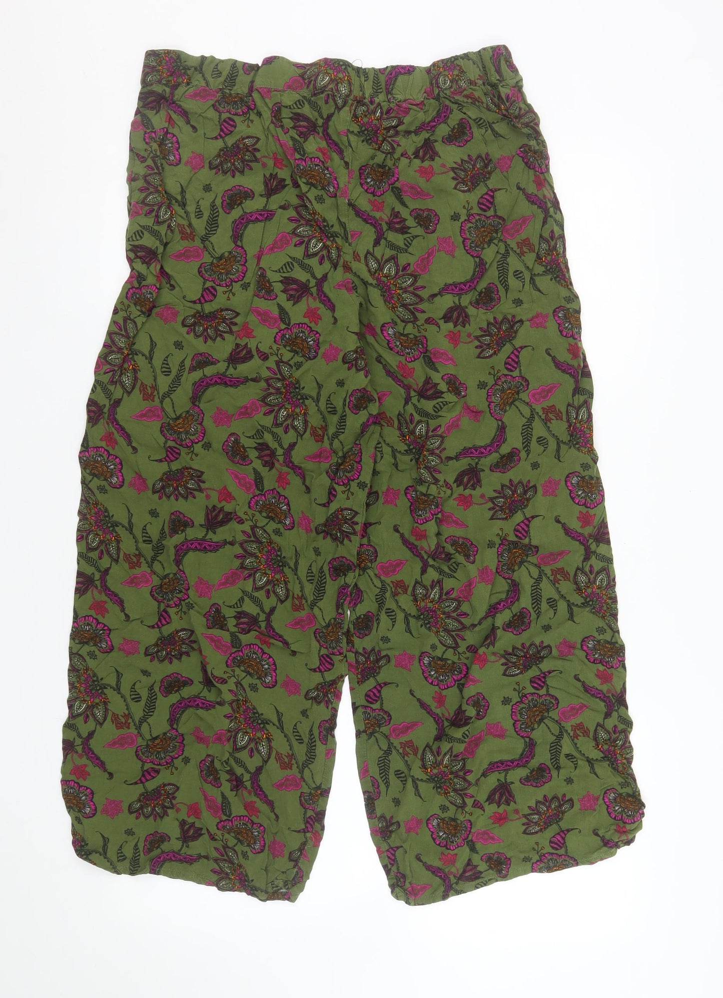 Tu Women’s Green Floral Cropped Lightweight Viscose Trousers Size 14S