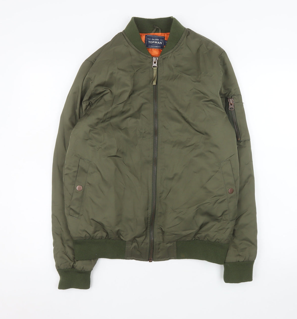Mens UK Size S Topman Green Bomber Jacket