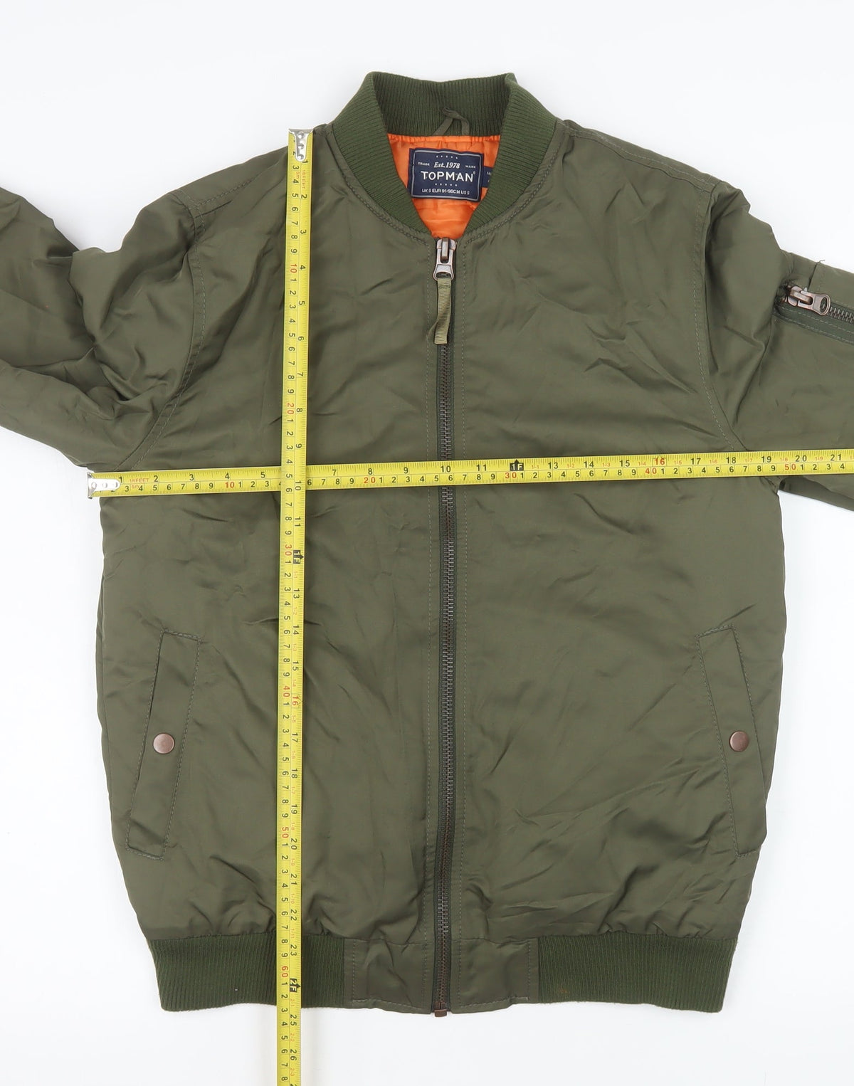 Mens UK Size S Topman Green Bomber Jacket