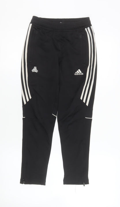Adidas Boys Black 13-14 Years Tapered Track Pants with Side Stripes