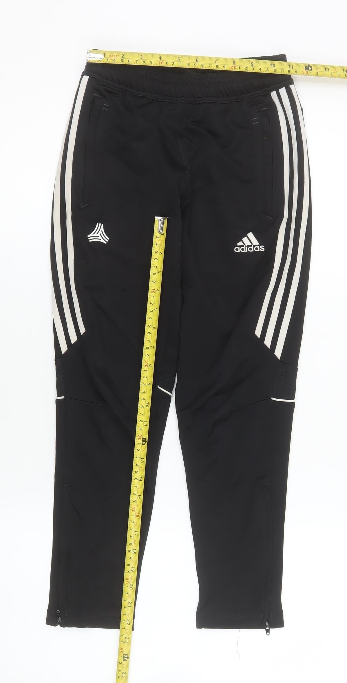 Adidas Boys Black 13-14 Years Tapered Track Pants with Side Stripes