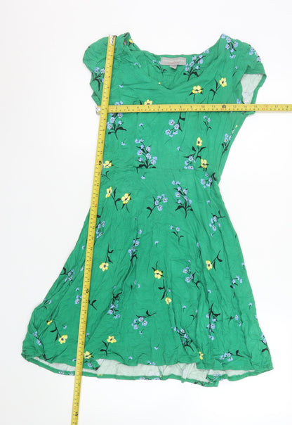 Dorothy Perkins Women’s Green Floral Fit & Flare Knee Length Dress Size 8