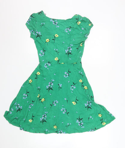 Dorothy Perkins Women’s Green Floral Fit & Flare Knee Length Dress Size 8