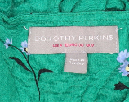 Dorothy Perkins Women’s Green Floral Fit & Flare Knee Length Dress Size 8