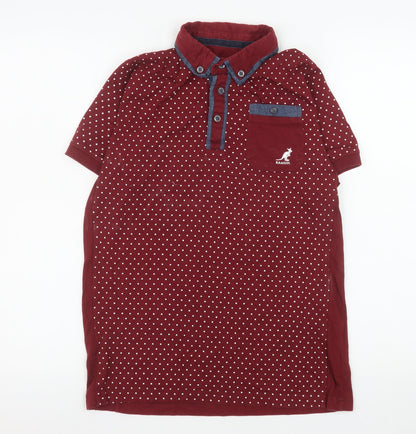 Kangol Men’s Red Polka Dot Short Sleeve Cotton Polo Shirt Size S
