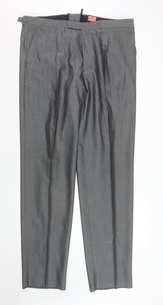 Torre Men’s Grey Wool Blend Pleated Formal Dress Trousers Size 40