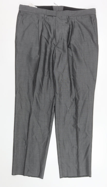 Mens UK Size 40S Torre Regular Fit Dress Pants Grey Trousers