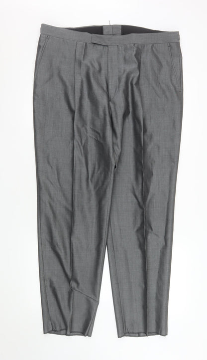 Mens UK Size L Torre Regular Fit Dress Pants Grey Trousers