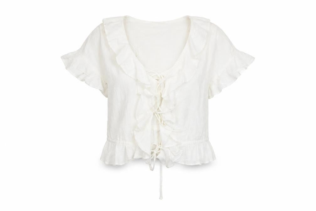 Womens UK Size 8 H&M Ivory Cropped Blouse
