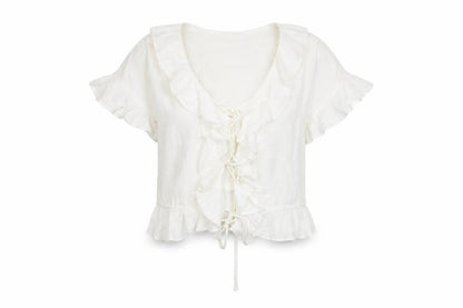 Womens UK Size 8 H&M Ivory Cropped Blouse