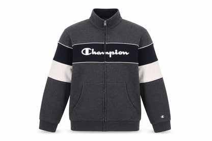 Front view of Champion boys’ grey track jacket xl 14 years full zip logo sportswear