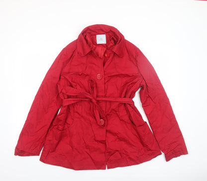 TU Women’s Red Belted Cotton Trench Coat Size 16 Classic Mid-Length