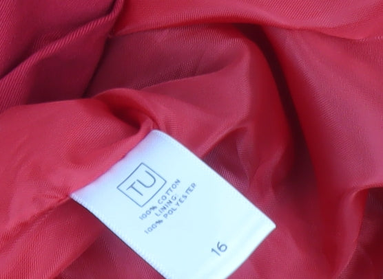 TU Women’s Red Belted Cotton Trench Coat Size 16 Classic Mid-Length