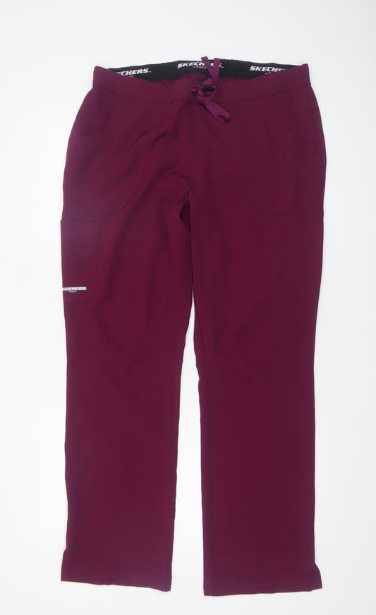 Womens UK Size L Skechers Regular Fit Workwear Casual Travel Red Trousers