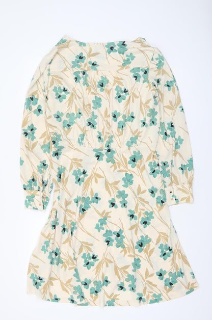 H&M Women's Beige Floral V-Neck Wrap Dress Long Sleeve Size L