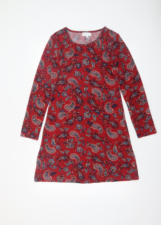 Apricot Women Red Paisley Shift Dress UK 10 Long Sleeve Stretch