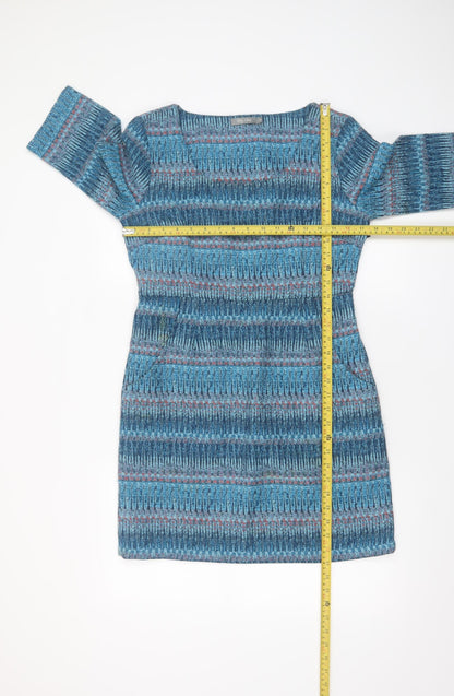 Lily & Me Women Blue Geometric Shift Dress Size 10 Cotton Blend
