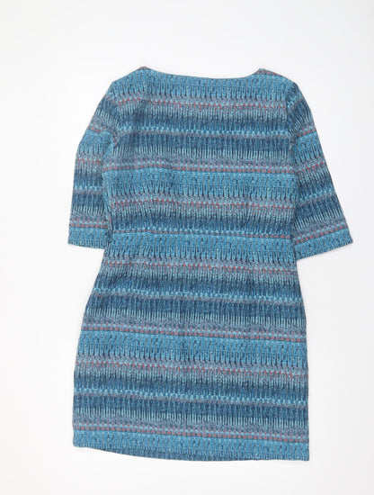 Lily & Me Women Blue Geometric Shift Dress Size 10 Cotton Blend