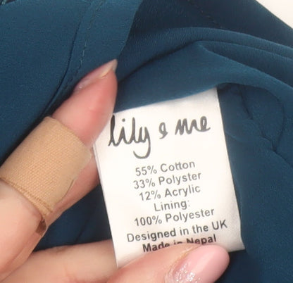 Lily & Me Women Blue Geometric Shift Dress Size 10 Cotton Blend