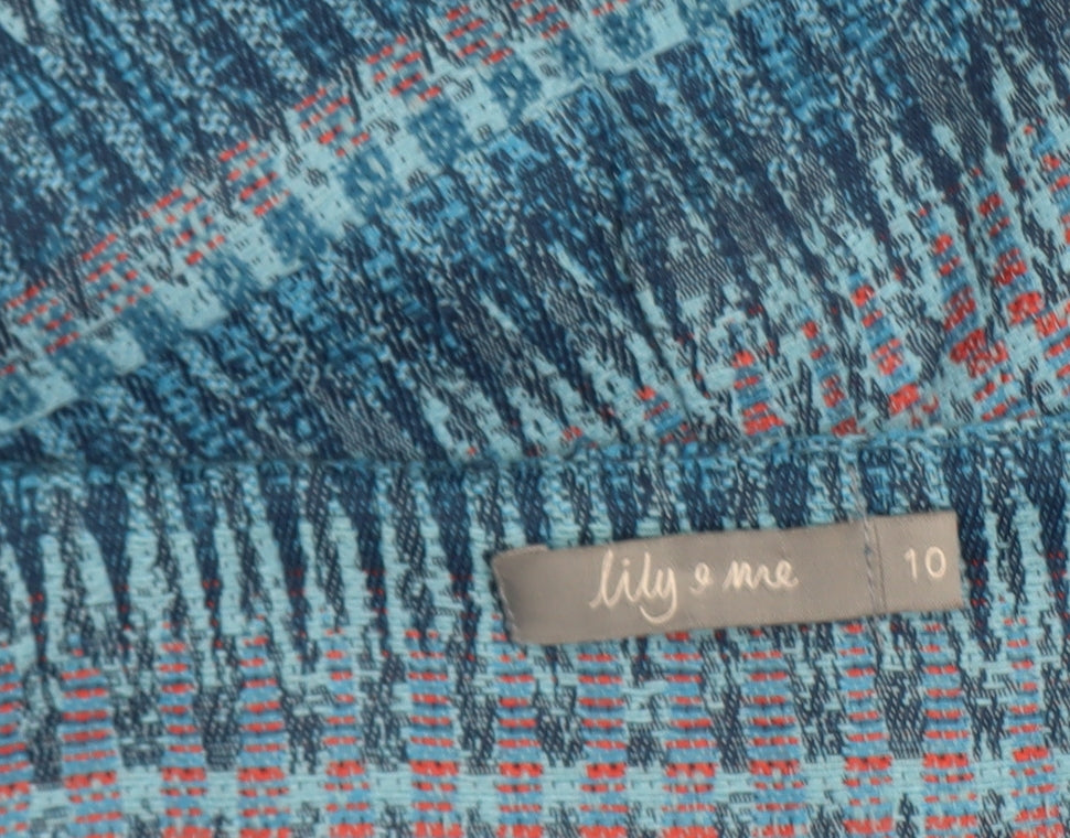 Lily & Me Women Blue Geometric Shift Dress Size 10 Cotton Blend