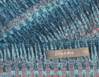 Lily & Me Women Blue Geometric Shift Dress Size 10 Cotton Blend