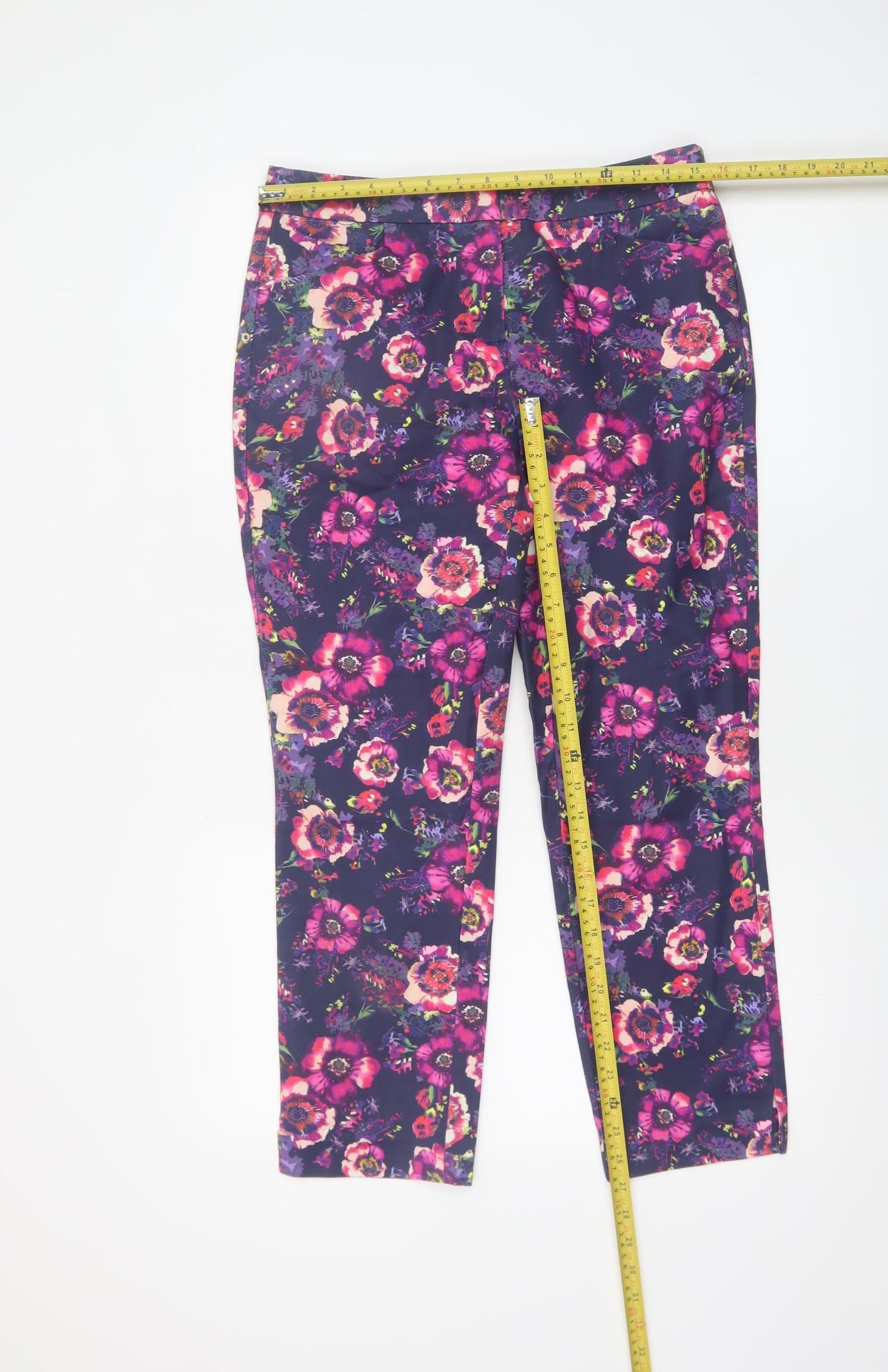 Monsoon Women’s Multicoloured Floral Cropped Stretch Trousers Size 12