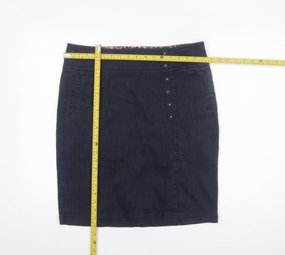 Laura Ashley Women's Blue Cotton Blend Pinstripe Knee Length Pencil Skirt Size 14
