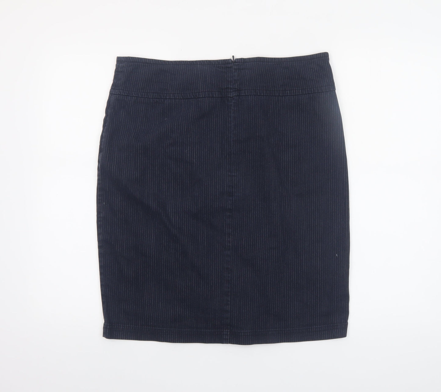 Laura Ashley Women's Blue Cotton Blend Pinstripe Knee Length Pencil Skirt Size 14