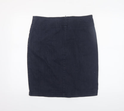 Laura Ashley Women's Blue Cotton Blend Pinstripe Knee Length Pencil Skirt Size 14