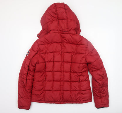 Springfield Women Red Hooded Puffer Jacket Size 16 Quilted Winter Coat