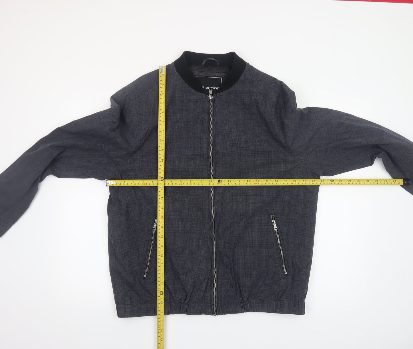 Red Herring Men's Grey Cotton Bomber Jacket Size L Casual Zip Twill