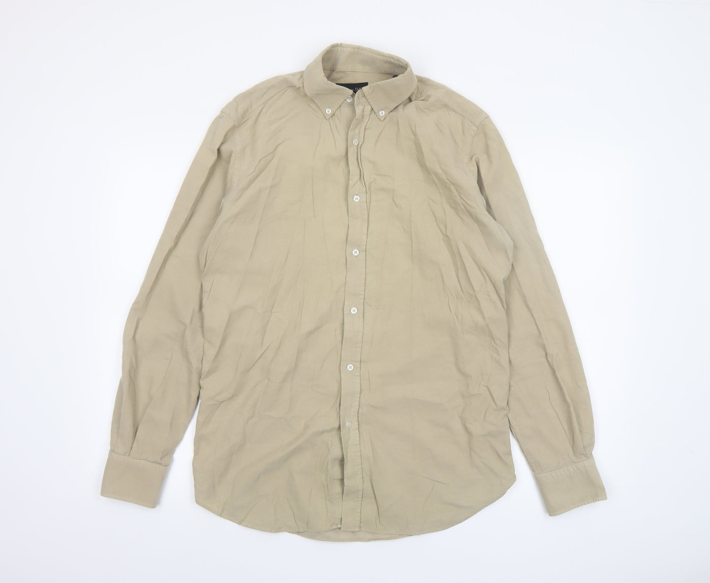 Massimo Dutti Men's Beige Cotton Long Sleeve Button-Up Shirt M